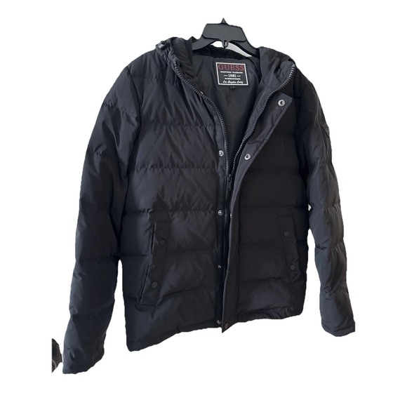 Guess Other - GUESS Men's Black Hooded Puffer‎ Jacket Goose Down Filled — Size M Winter Warm